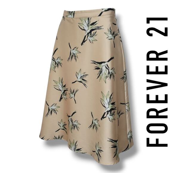 Forever 21 Contemporary Women’s yellow Tropical Floral A-Line Midi Skirt Small - Picture 8 of 9